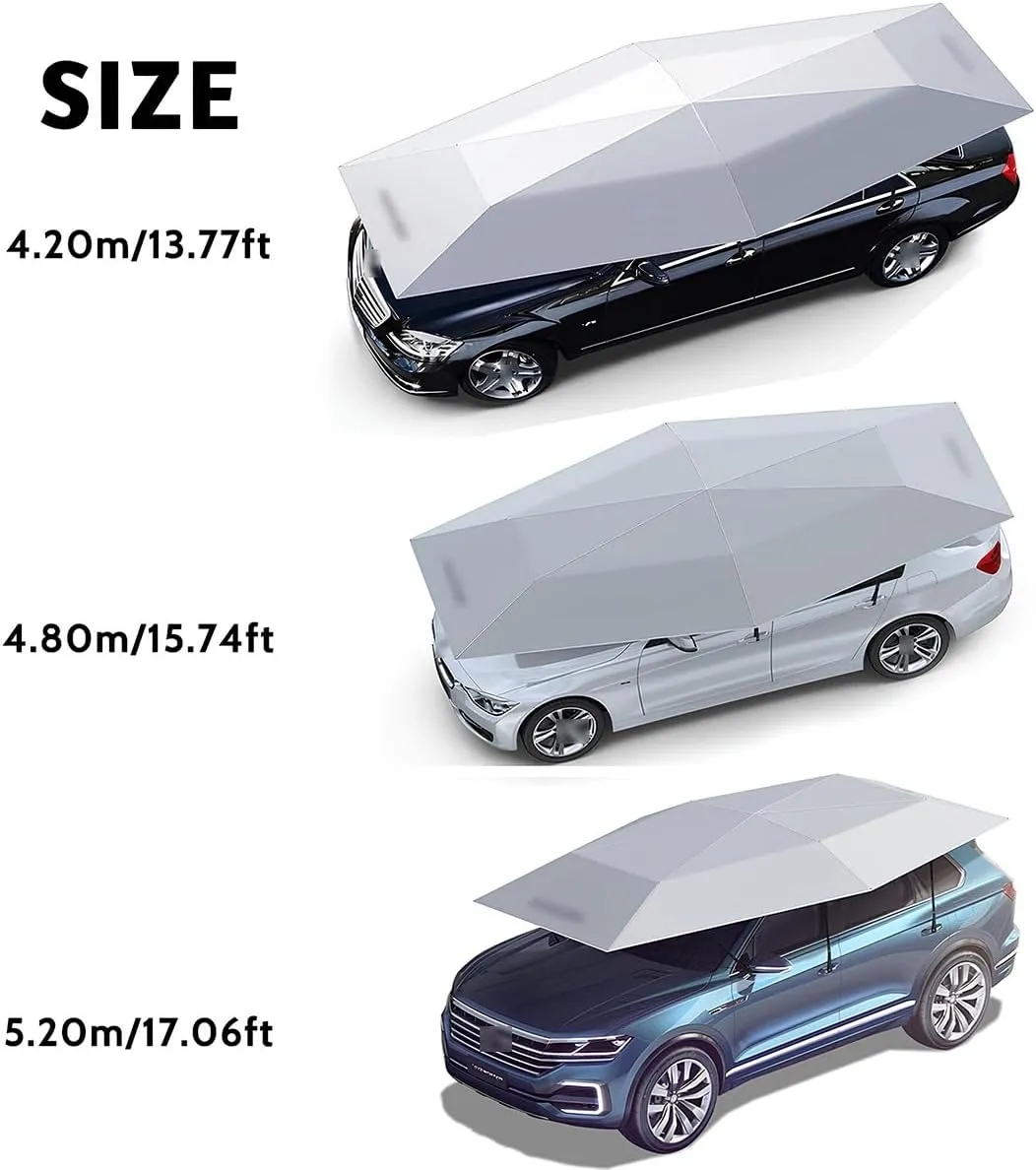 4.20m 4.80m 5.20m Semi-Automatic Car Parasol, Portable Outdoor Sunshade, Foldable Outdoor Car Sun Umbrella, Sunshade and Waterproof for Outdoor, Picnic, Camping(Silver,5.20m/17.06ft)