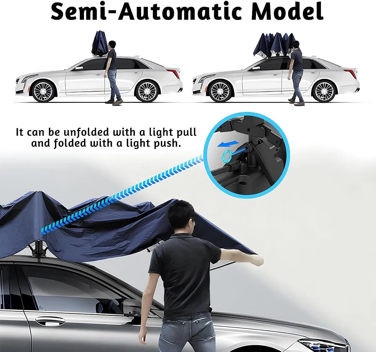 4.20m 4.80m 5.20m Semi-Automatic Car Parasol, Portable Outdoor Sunshade, Foldable Outdoor Car Sun Umbrella, Sunshade and Waterproof for Outdoor, Picnic, Camping(Silver,5.20m/17.06ft)