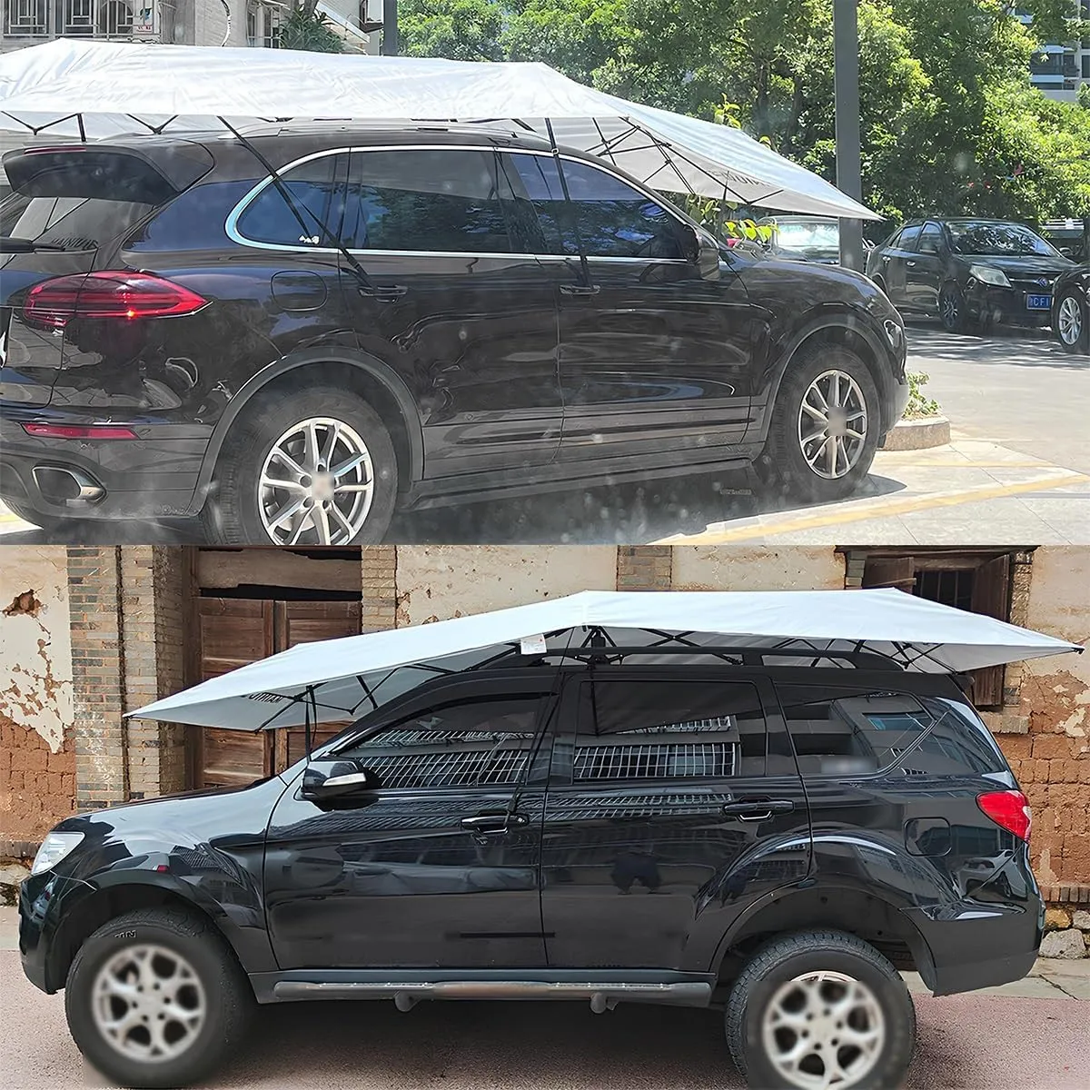 4.20m 4.80m 5.20m Semi-Automatic Car Parasol, Portable Outdoor Sunshade, Foldable Outdoor Car Sun Umbrella, Sunshade and Waterproof for Outdoor, Picnic, Camping(Silver,5.20m/17.06ft)
