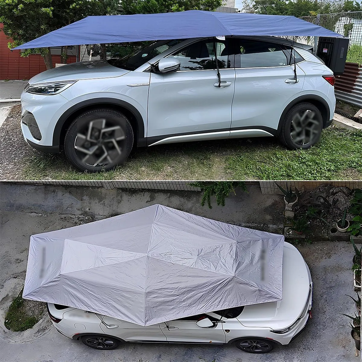 4.20m 4.80m 5.20m Semi-Automatic Car Parasol, Portable Outdoor Sunshade, Foldable Outdoor Car Sun Umbrella, Sunshade and Waterproof for Outdoor, Picnic, Camping(Silver,5.20m/17.06ft)