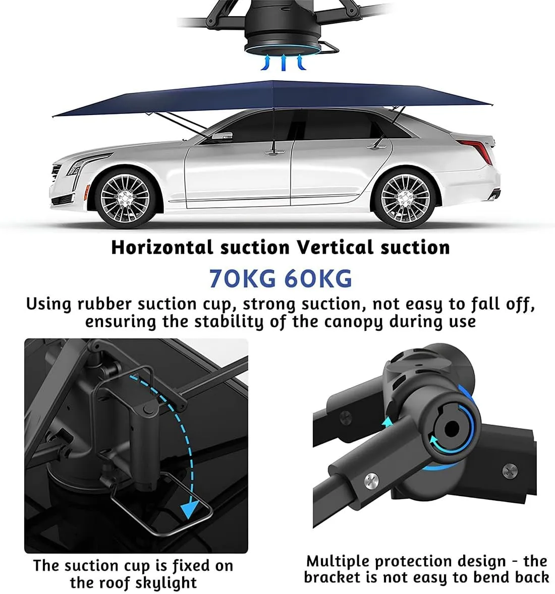 4.20m 4.80m 5.20m Semi-Automatic Car Parasol, Portable Outdoor Sunshade, Foldable Outdoor Car Sun Umbrella, Sunshade and Waterproof for Outdoor, Picnic, Camping(Silver,5.20m/17.06ft)