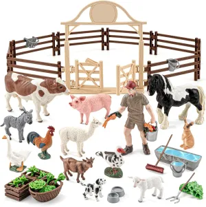 42PCS Farm Animals Toys for Kids, Includes 12 Solid Realistic Farm Animal Figurines (Horse, Cow, Pig, Dog, Alpaca, Sheep) Educational Toddler Toys for 3 4 5 6 7 8 Year Old Boy Girl.
