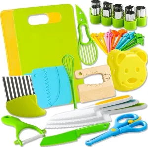 46Pcs Kids Knife Set for Real Cooking: Montessori Kitchen Tools for Toddlers, Kitchen Toy for 3 4 5 6 7 8 9 10 Year Old Boys Girls Birthday Gifts