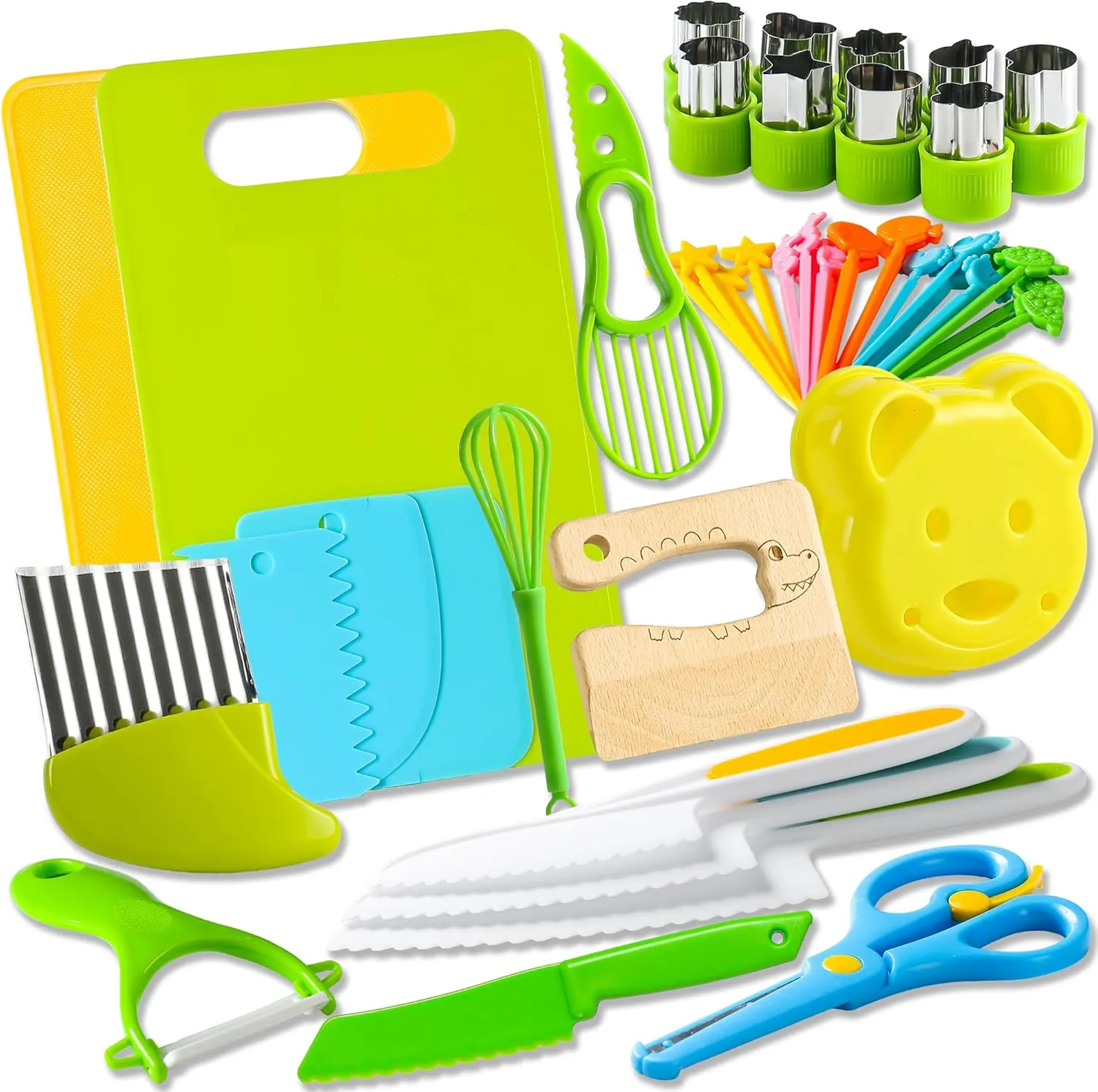 46Pcs Kids Knife Set for Real Cooking: Montessori Kitchen Tools for Toddlers, Kitchen Toy for 3 4 5 6 7 8 9 10 Year Old Boys Girls Birthday Gifts