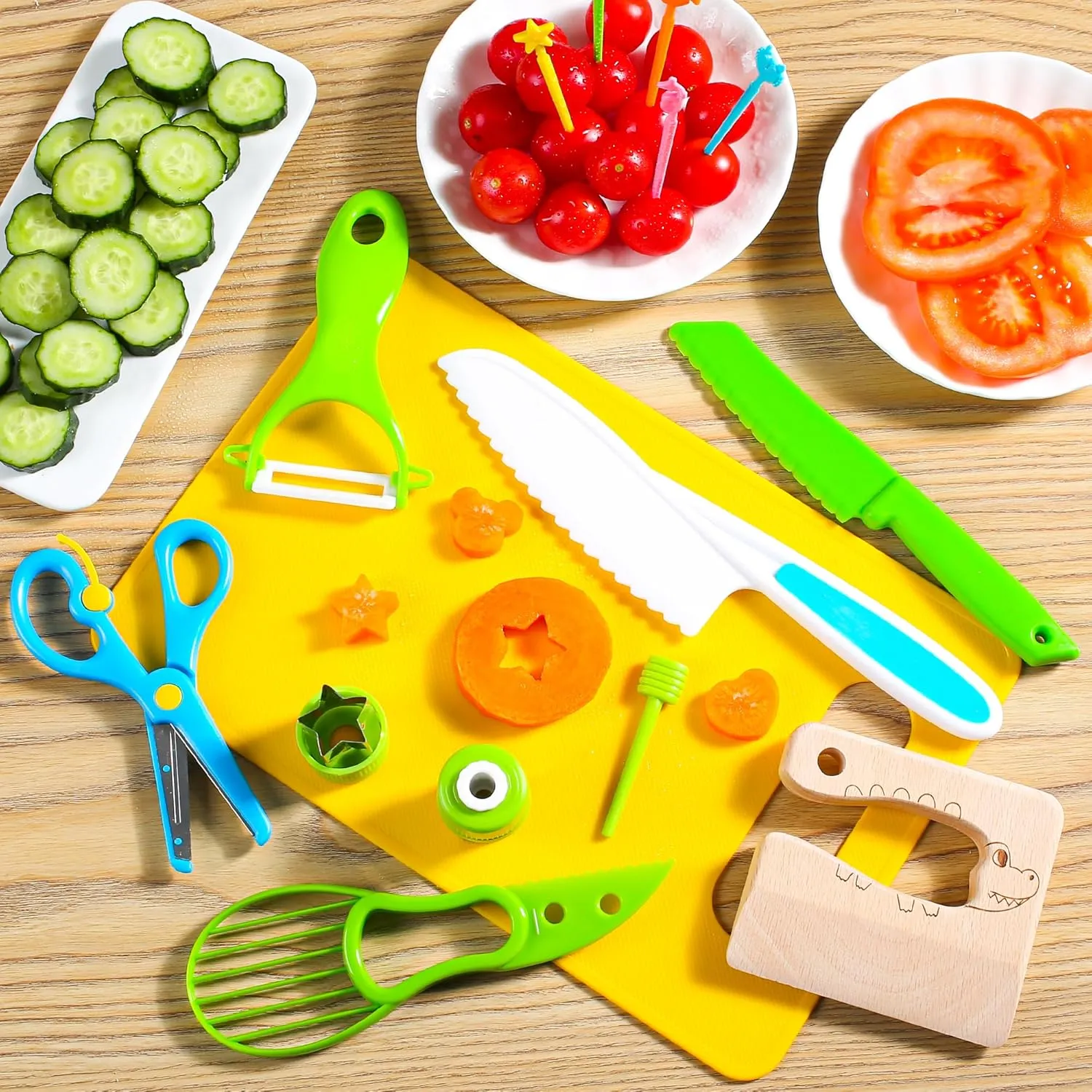 46Pcs Kids Knife Set for Real Cooking: Montessori Kitchen Tools for Toddlers, Kitchen Toy for 3 4 5 6 7 8 9 10 Year Old Boys Girls Birthday Gifts