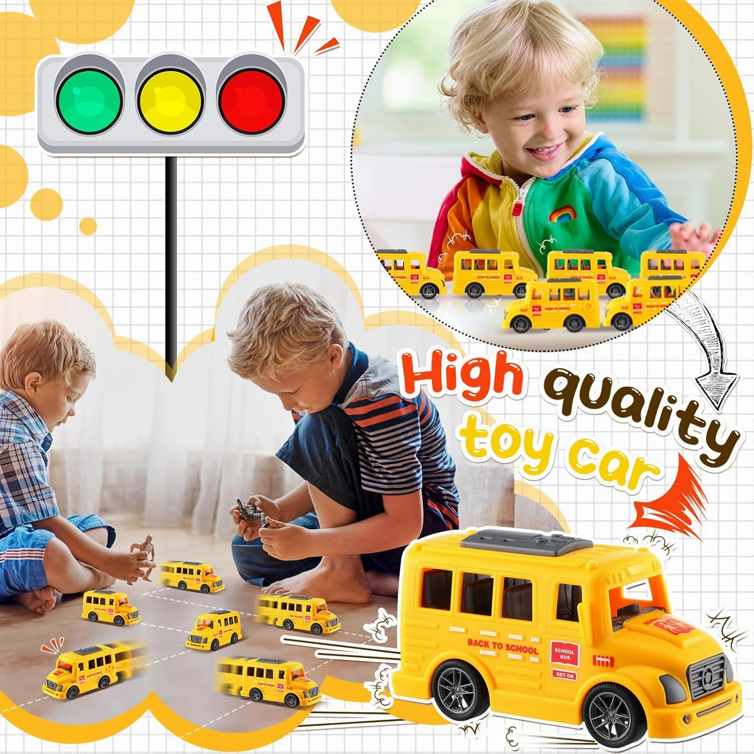 48 Pcs 3.9 Inch Mini School Bus Toy Bulk Plastic Yellow Small Bus Playset Back to School Classroom Gift Party Favor Car for Birthday Party Supplies Favors (Classic)