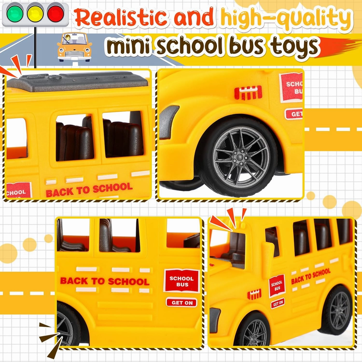 48 Pcs 3.9 Inch Mini School Bus Toy Bulk Plastic Yellow Small Bus Playset Back to School Classroom Gift Party Favor Car for Birthday Party Supplies Favors (Classic)