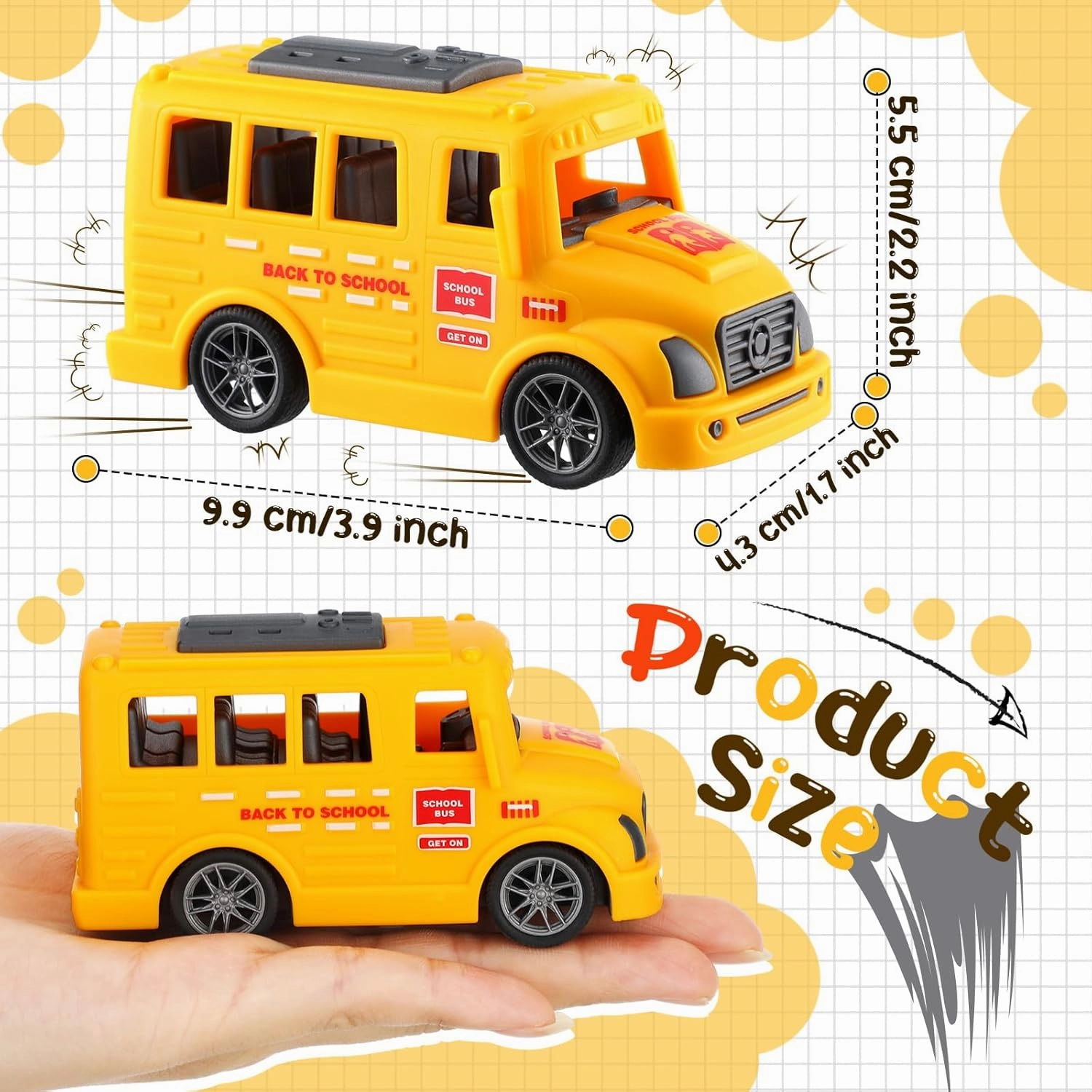 48 Pcs 3.9 Inch Mini School Bus Toy Bulk Plastic Yellow Small Bus Playset Back to School Classroom Gift Party Favor Car for Birthday Party Supplies Favors (Classic)