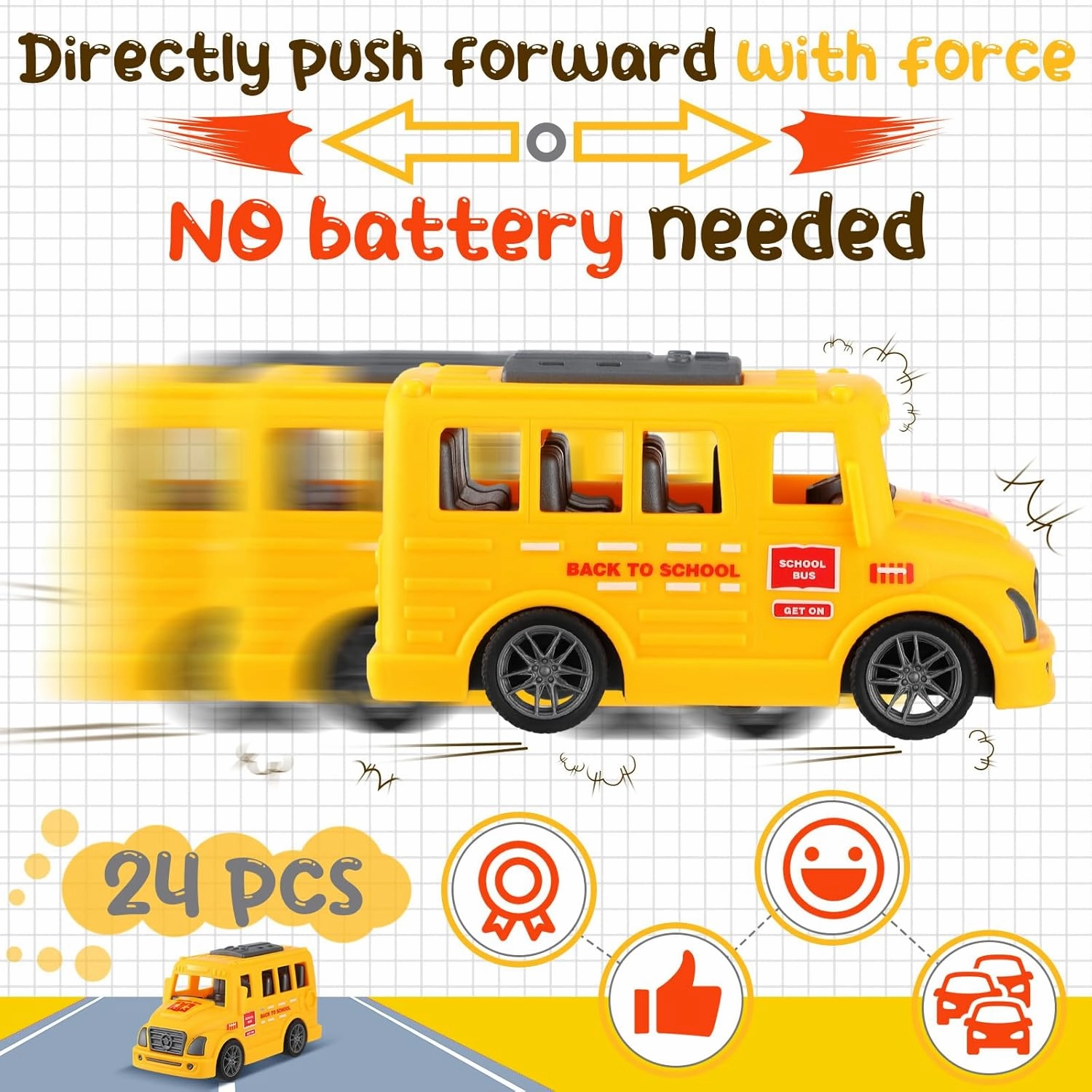 48 Pcs 3.9 Inch Mini School Bus Toy Bulk Plastic Yellow Small Bus Playset Back to School Classroom Gift Party Favor Car for Birthday Party Supplies Favors (Classic)