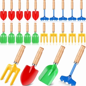 48 Pcs Kids Gardening Tools Metal Garden Beach Sandbox Digging Toys Including Shovel, Rake, Fork and Trowel, Garden Beach Sand Tools with Wooden Handle Hoe for Children Gift Outdoor Gardening