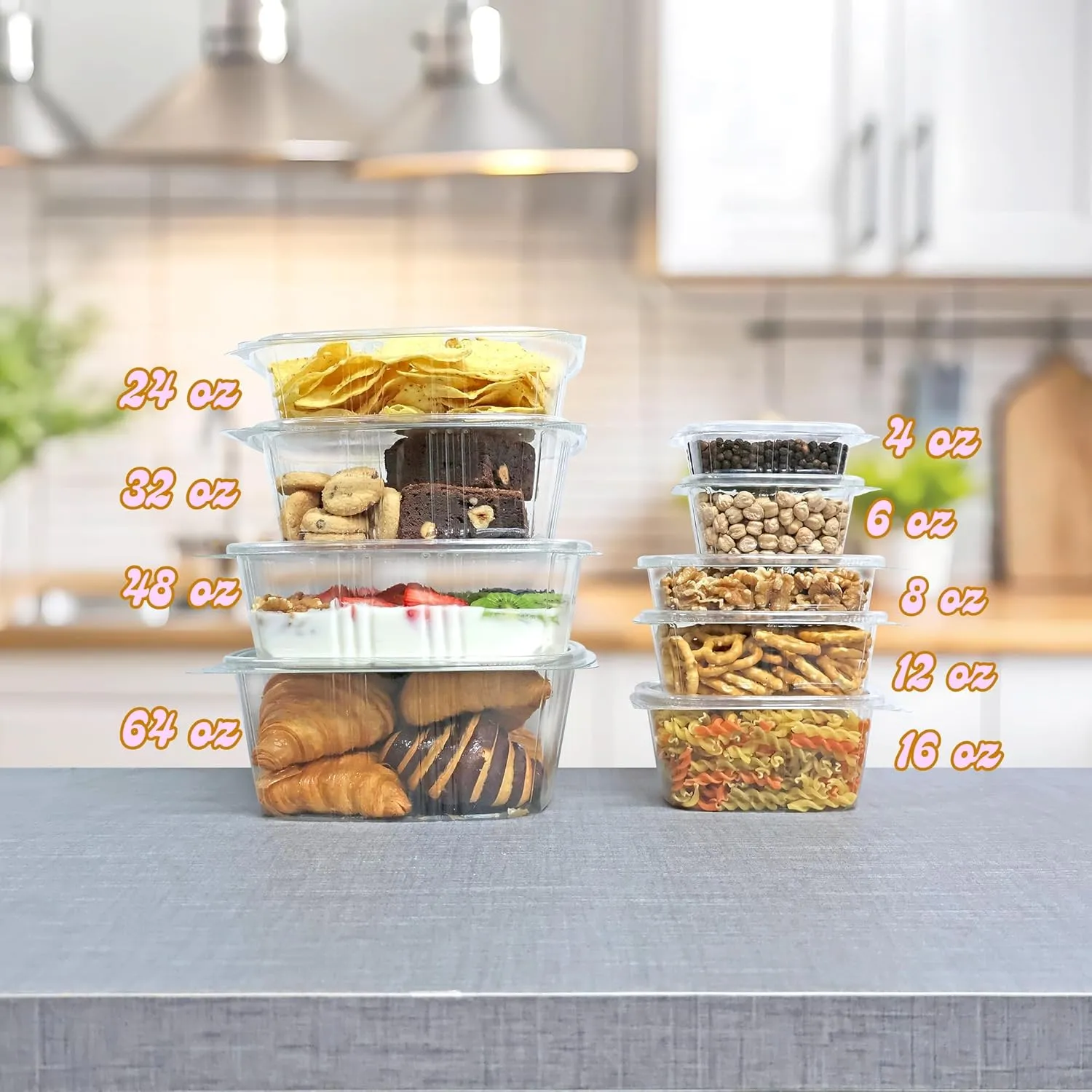 48oz RPET Clear Hinged Lid Deli Container -200Pcs