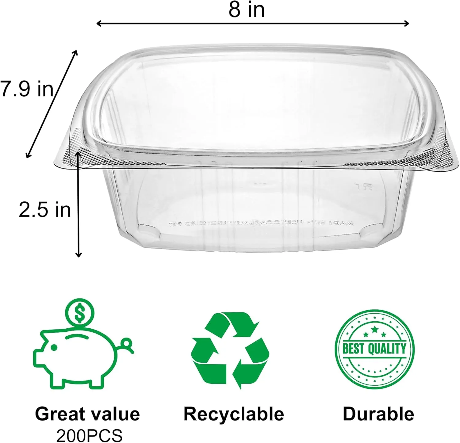 48oz RPET Clear Hinged Lid Deli Container -200Pcs