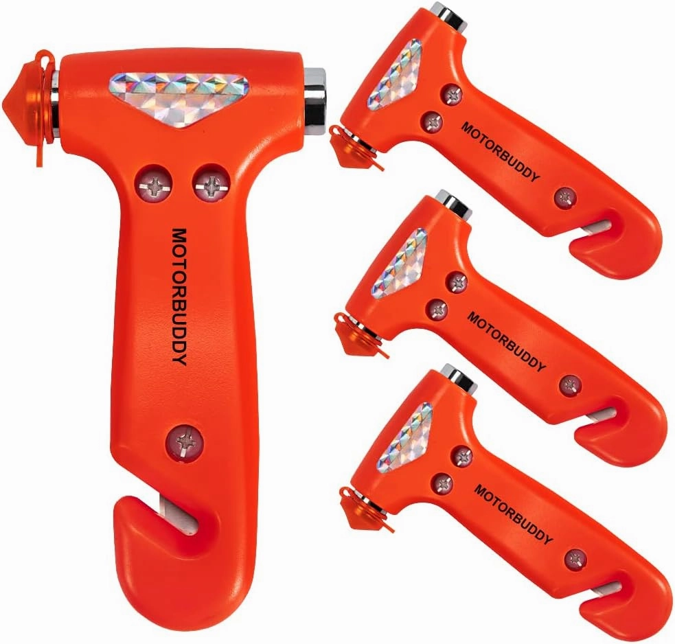 4-Pack Car Safety Hammer, Auto Emergency Escape Hammer with Window Breaker and Seat Belt Cutter, Striking Red Emergency Escape Tool for Car Accidents