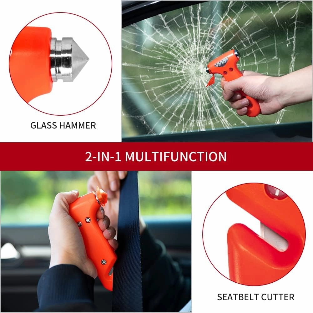 4-Pack Car Safety Hammer, Auto Emergency Escape Hammer with Window Breaker and Seat Belt Cutter, Striking Red Emergency Escape Tool for Car Accidents