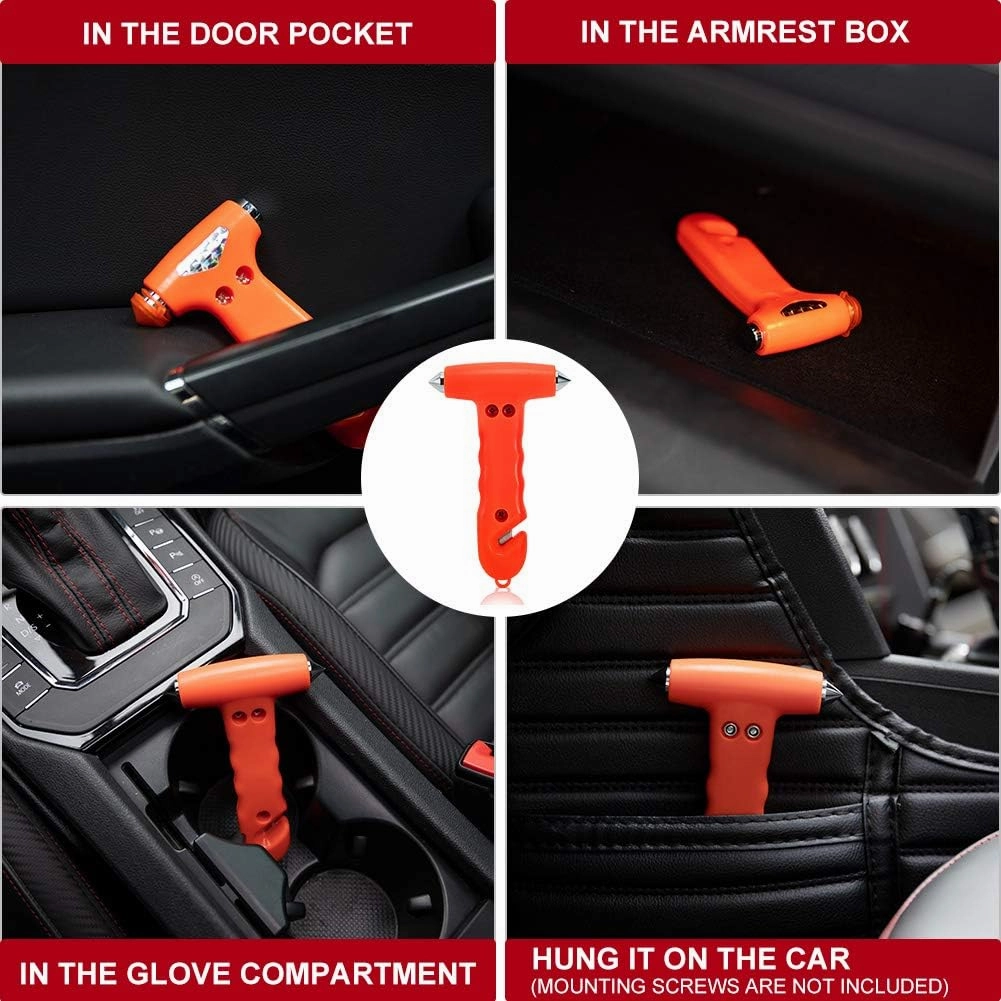 4-Pack Car Safety Hammer, Auto Emergency Escape Hammer with Window Breaker and Seat Belt Cutter, Striking Red Emergency Escape Tool for Car Accidents