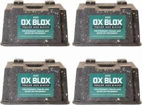 4-Pack OX BLOX Heavy Duty Trailer Jack Block - Made in USA RV Leveling Blocks - Supports Up to 10,000 lbs - RV Jack Blocks for Any Tongue Jack, Post, Foot, or Stabilizer (Round or Square)