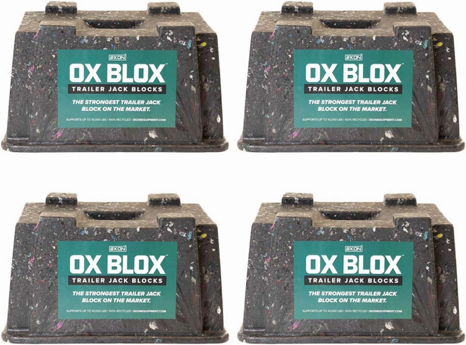 4-Pack OX BLOX Heavy Duty Trailer Jack Block - Made in USA RV Leveling Blocks - Supports Up to 10,000 lbs - RV Jack Blocks for Any Tongue Jack, Post, Foot, or Stabilizer (Round or Square)