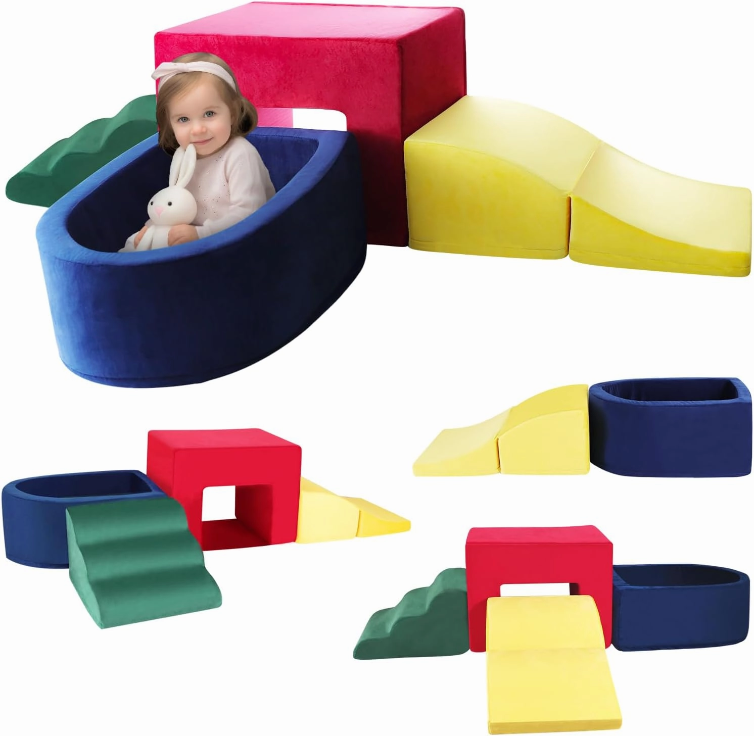 4 Piece Velvet Installation-Free Toddler Climbing Toys for Indoor Use, Foam Climbing Blocks for Toddlers 1-3, Soft Play Climbing Set