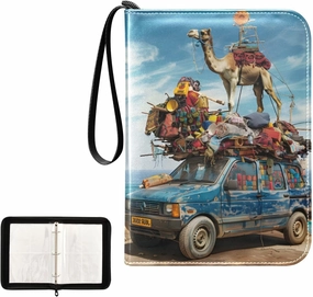 4 Pockets Trading Card Album Holder Book Folder Sports Card Binder Camel Car 400 Double Side Pockets for 3 Ring Binder Zipper