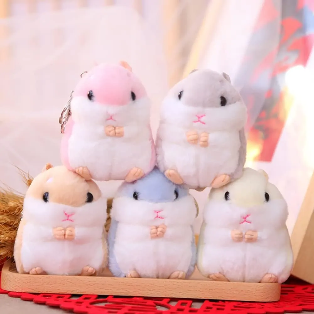 4pcs Cute Hamster Plush Keychain Backpack Pendant Stuffed Animals Keyring Handbag Charms Soft Backpack Accessory