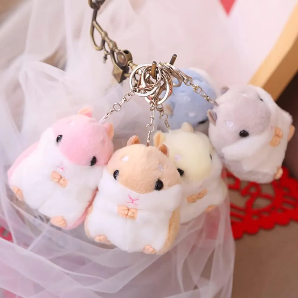 4pcs Cute Hamster Plush Keychain Backpack Pendant Stuffed Animals Keyring Handbag Charms Soft Backpack Accessory