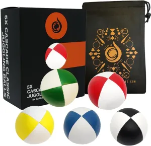 5 x Pro 115g Cascade Classic Juggling Balls - Thud Juggling Balls & Bag - Set of 5 Juggling Balls - White Theme Mix