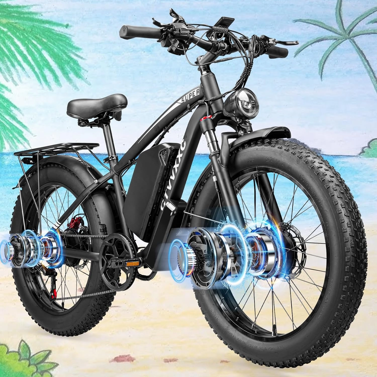 5000W Dual Motor Electric Bike for Adults - 52V 34Ah Fast Ebike with 45 MPH Max Speed for Men,Up to 100 Miles,24" Fat Tire Hydraulic Disc Brake Electric Bicycle,Off-Road Mountain Commuter E-Bike