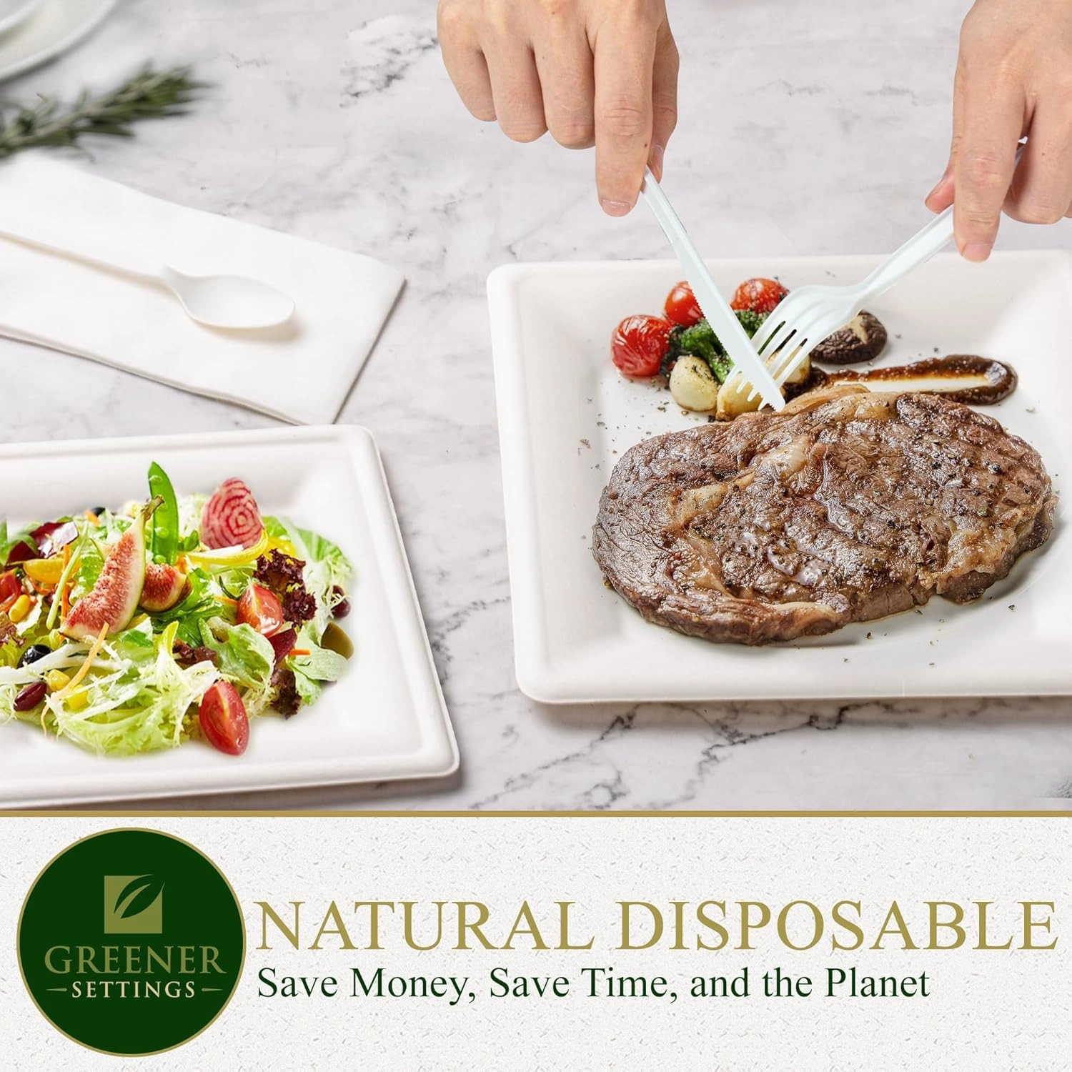 500 Sets By Greener Settings Disposable Compostable Forks Spoons Knives Napkins Individually Wrapped Utensils Recyclable Silverware Pouches (Bulk Case)
