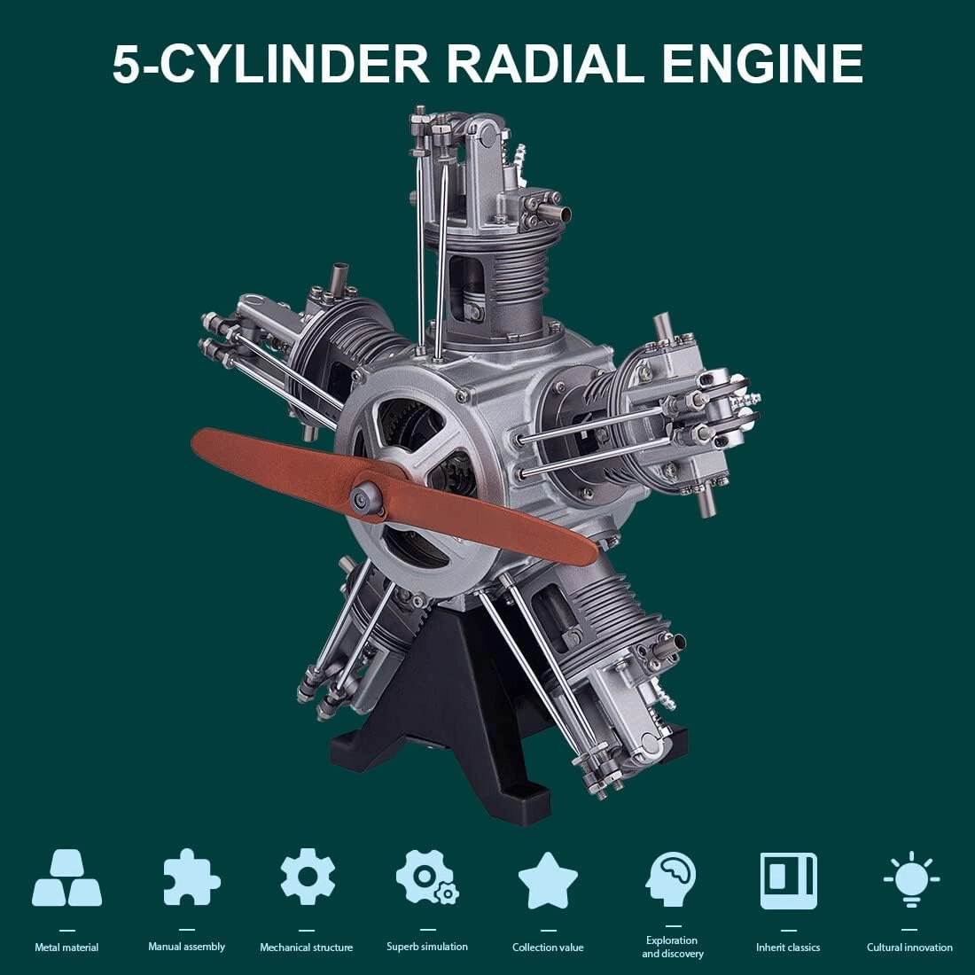 5-Cylinder Radial Engine Kits, 250 PCS 1/6 5-Cylinder Radial Aircraft Engine Simulation Electric Model for Aviation Enthusiasts