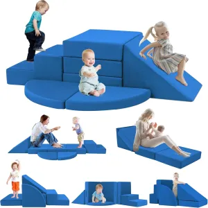 5pcs Foam Climbing Blocks for Toddlers 1-3, Safety First Baby Climbing Blocks Indoor,Soft Play Toys for Infant, Ideal Crawling and Exploration Play Set for Baby Gym/Toddler Playground(Navy)