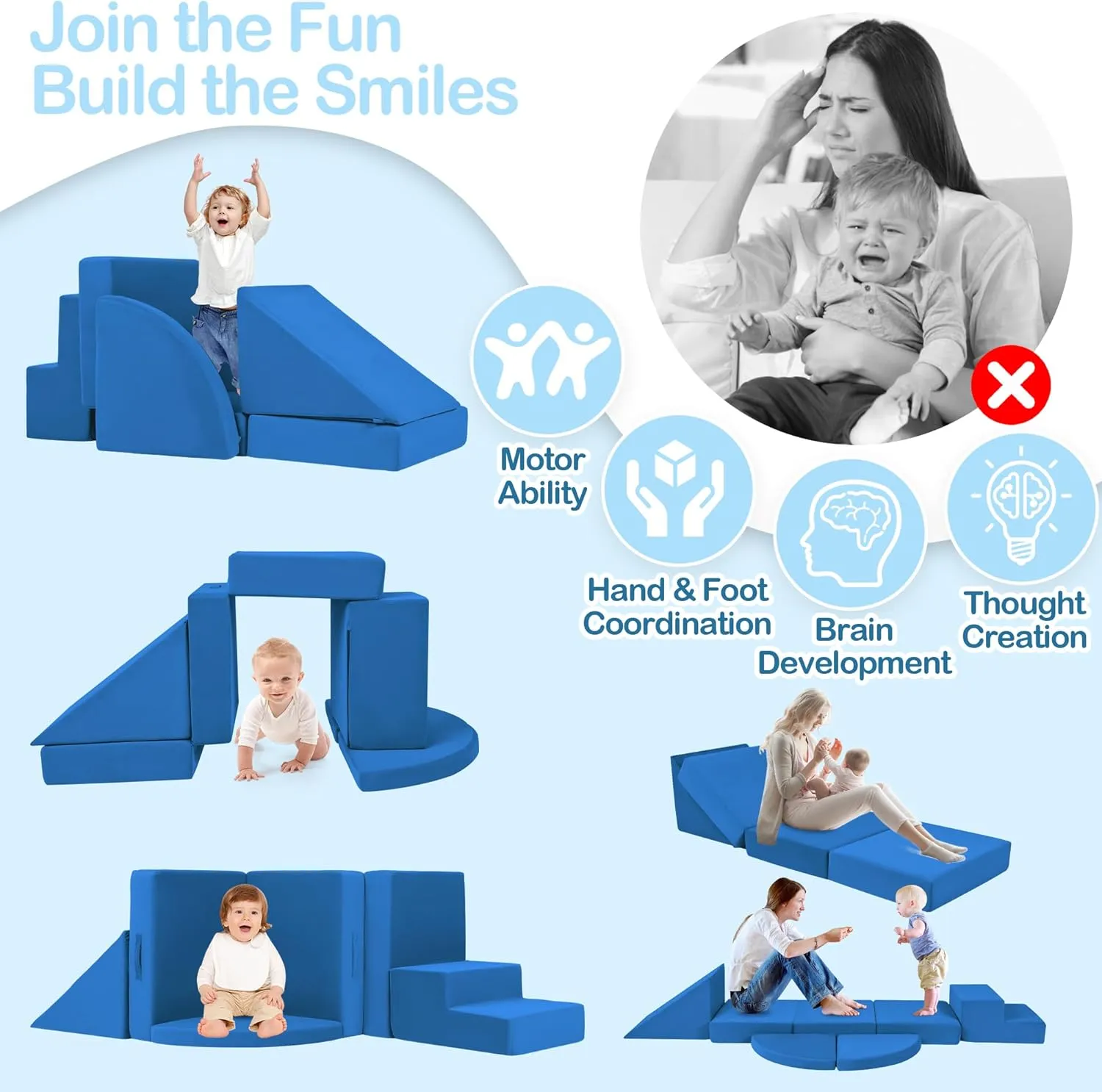 5pcs Foam Climbing Blocks for Toddlers 1-3, Safety First Baby Climbing Blocks Indoor,Soft Play Toys for Infant, Ideal Crawling and Exploration Play Set for Baby Gym/Toddler Playground(Navy)