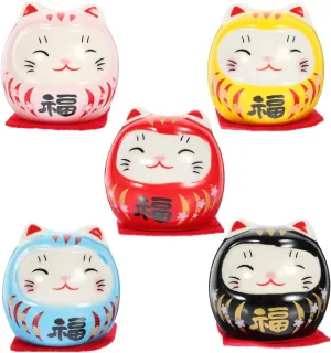 5pcs Mini Japanese Ochoko Ceramics Fortune Doll Miniature Doll Statue for Table Desktop Car Interior Decor