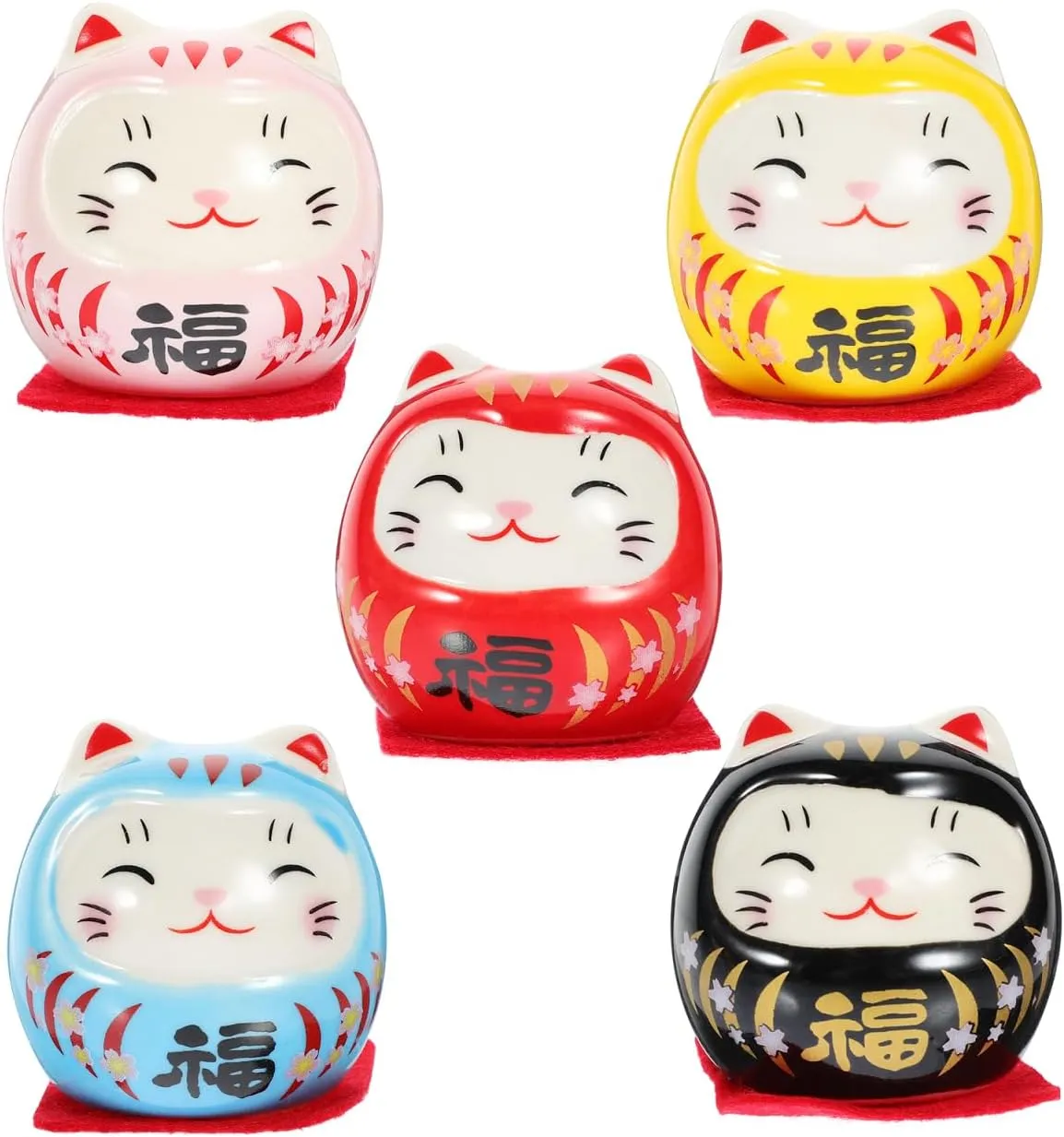 5pcs Mini Japanese Ochoko Ceramics Fortune Doll Miniature Doll Statue for Table Desktop Car Interior Decor