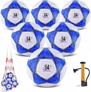 6 Pack Classic deflated Soccer Balls Size 3/4/5 with Pump and Mesh Bag for Indoor Outdoor Lawn Game Training Practice Bulk Sport Gift for Teens Adults