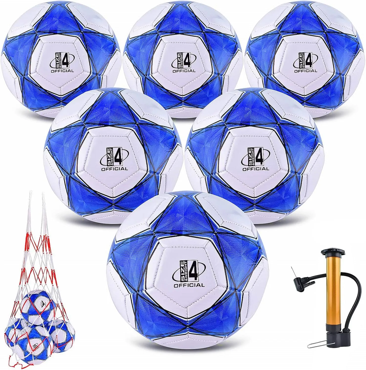 6 Pack Classic deflated Soccer Balls Size 3/4/5 with Pump and Mesh Bag for Indoor Outdoor Lawn Game Training Practice Bulk Sport Gift for Teens Adults