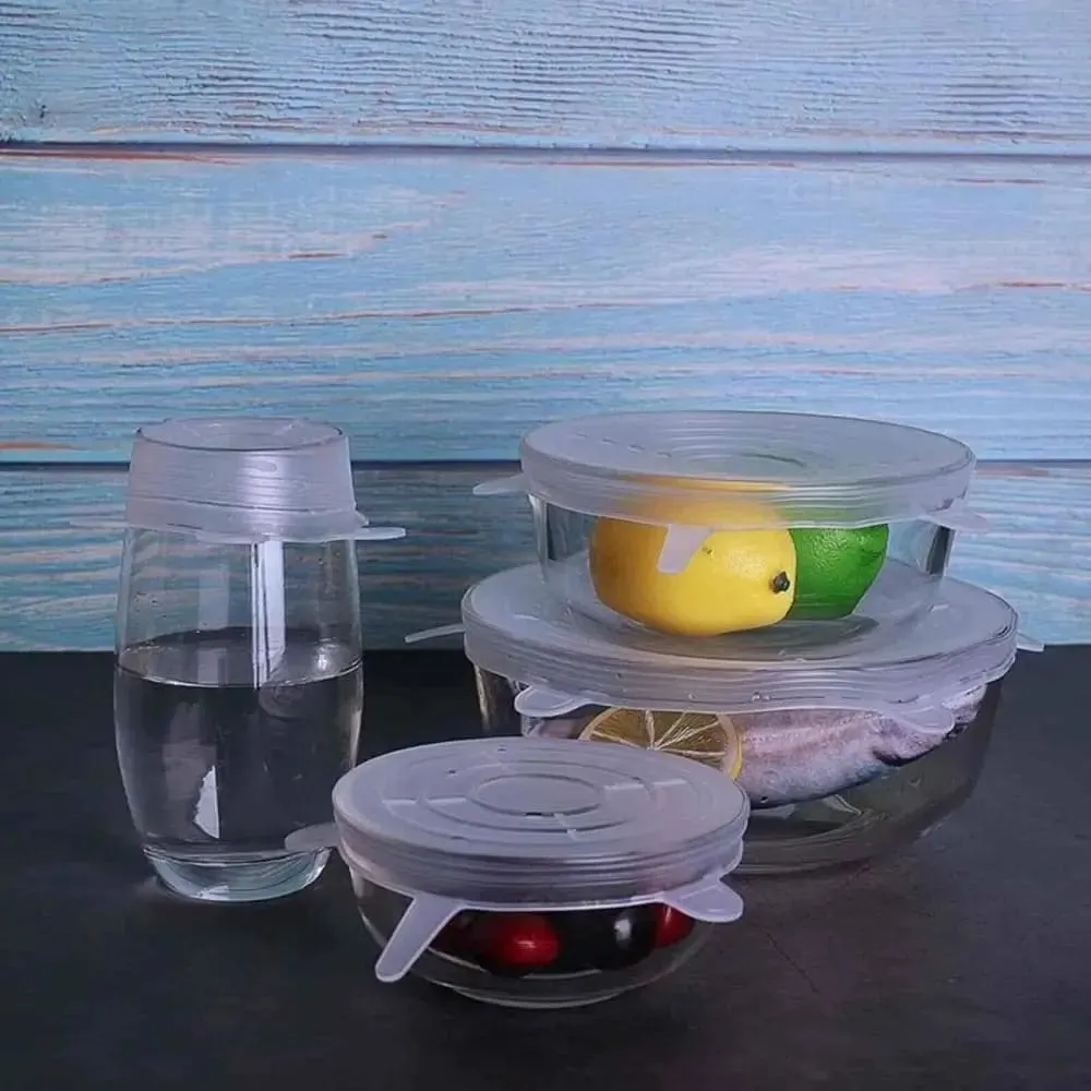 6 Pieces Set Universal Silicone Lids - Stretch Reusable Container Lids BPA Free