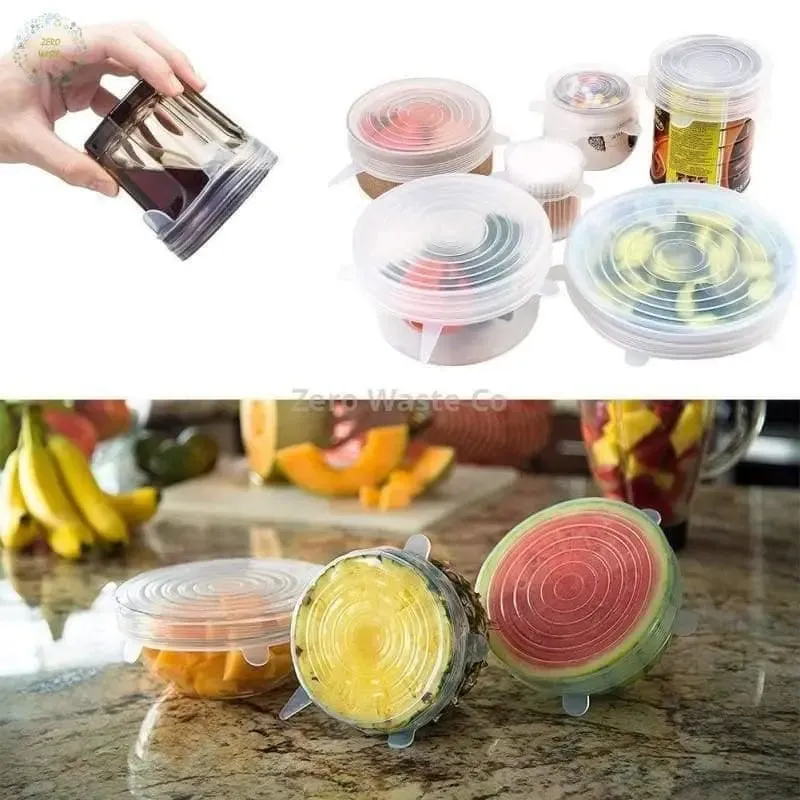 6 Pieces Set Universal Silicone Lids - Stretch Reusable Container Lids BPA Free