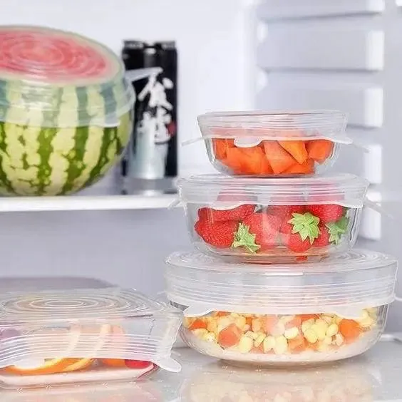6 Pieces Set Universal Silicone Lids - Stretch Reusable Container Lids BPA Free
