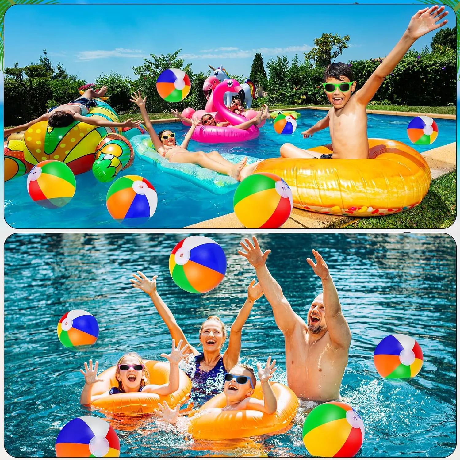 60 Pcs Kids Summer Beach Party Favors Sets- Includes 30 Inflatable Beach Balls Bulk, 30 Neon Sunglasses Bulk, Rainbow Colored Beach Ball Summer Pool Party Toys for Water Games Hawaiian Party