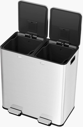 60L/16 Gal Kitchen Trash Can with Separate Lids,2×8 Gal Pedal Trash Bin with Removable Basket,Stainless Steel Garbage Can for Kitchen Office Restaurant