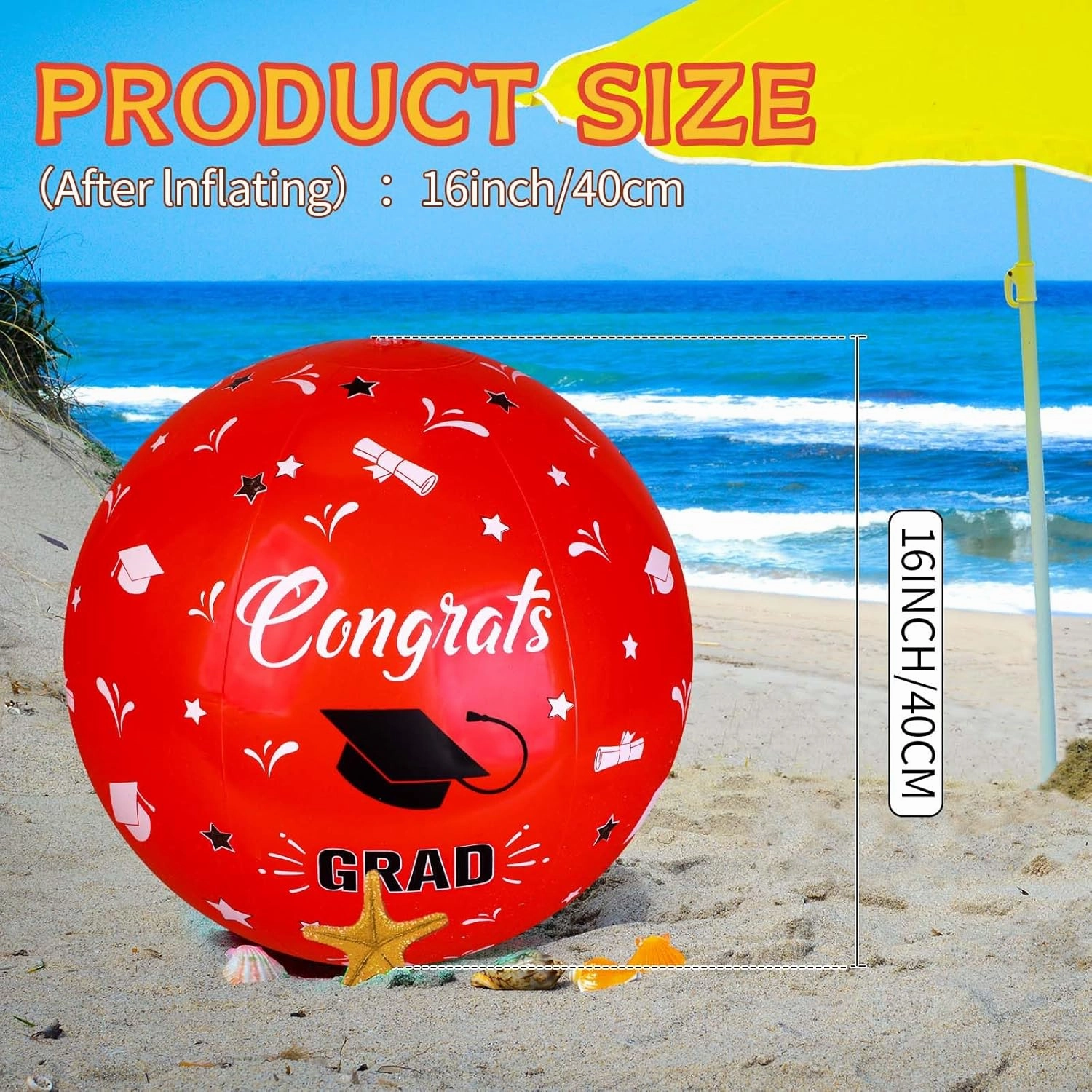 6 Pieces Graduation Giant Inflatable Beach Ball 16 Inch Congrats Grad Sign Beach Ball Inflatable Beach Balls Class of 2025 Party Favors for Summer Pool Beach Games Grad Decoration