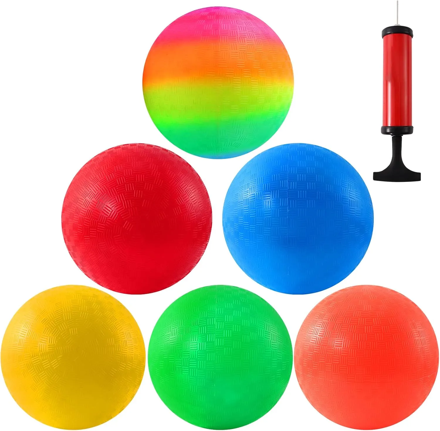 6PCS Playground Balls,8.5 Inch Inflatable Dodge Balls,Dodgeball Balls,Rubber Bouncy Dodge Ball with 1 Hand Pump for Indoor Outdoor Games Camps Schoolyard Picnic