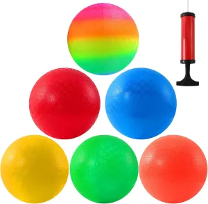 6PCS Playground Balls,8.5 Inch Inflatable Dodge Balls,Dodgeball Balls,Rubber Bouncy Dodge Ball with 1 Hand Pump for Indoor Outdoor Games Camps Schoolyard Picnic