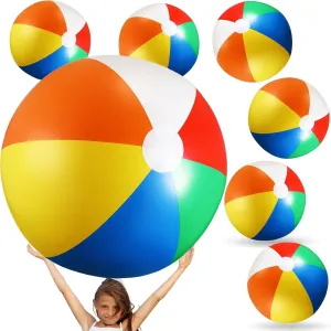 7 Pcs Inflatable Large Beach Ball Set Includes 1 Pc Jumbo Giant 42 Inch Rainbow Beach Ball and 6 Pcs 24 Inch Classic Blow up Pool Ball for Swimming Pool Summer Beach Gifts Party Favors