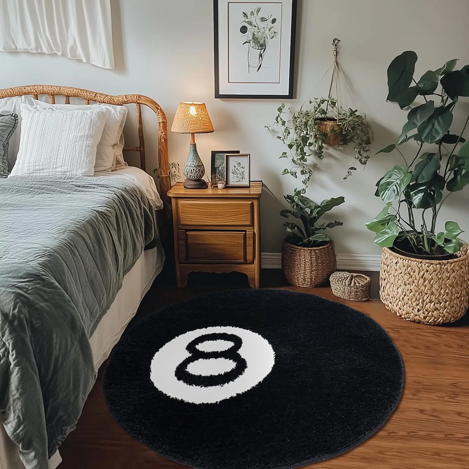 8 Ball Rug, 24 inch Large Black Round Rug for Home Decor, Stussy Cool Eight Ball Rug for Bedroom Living Room, Housewarming Gift, Black