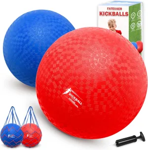 8.5 Inch Kickball Set, Dodgeballs 2 Pack, Playground Balls Gift for Kids & Adults, Bouncy Balls Includes Pump and Storage Bag, Handball for Outdoor & Indoor Games, Official Size for Camps and Schools