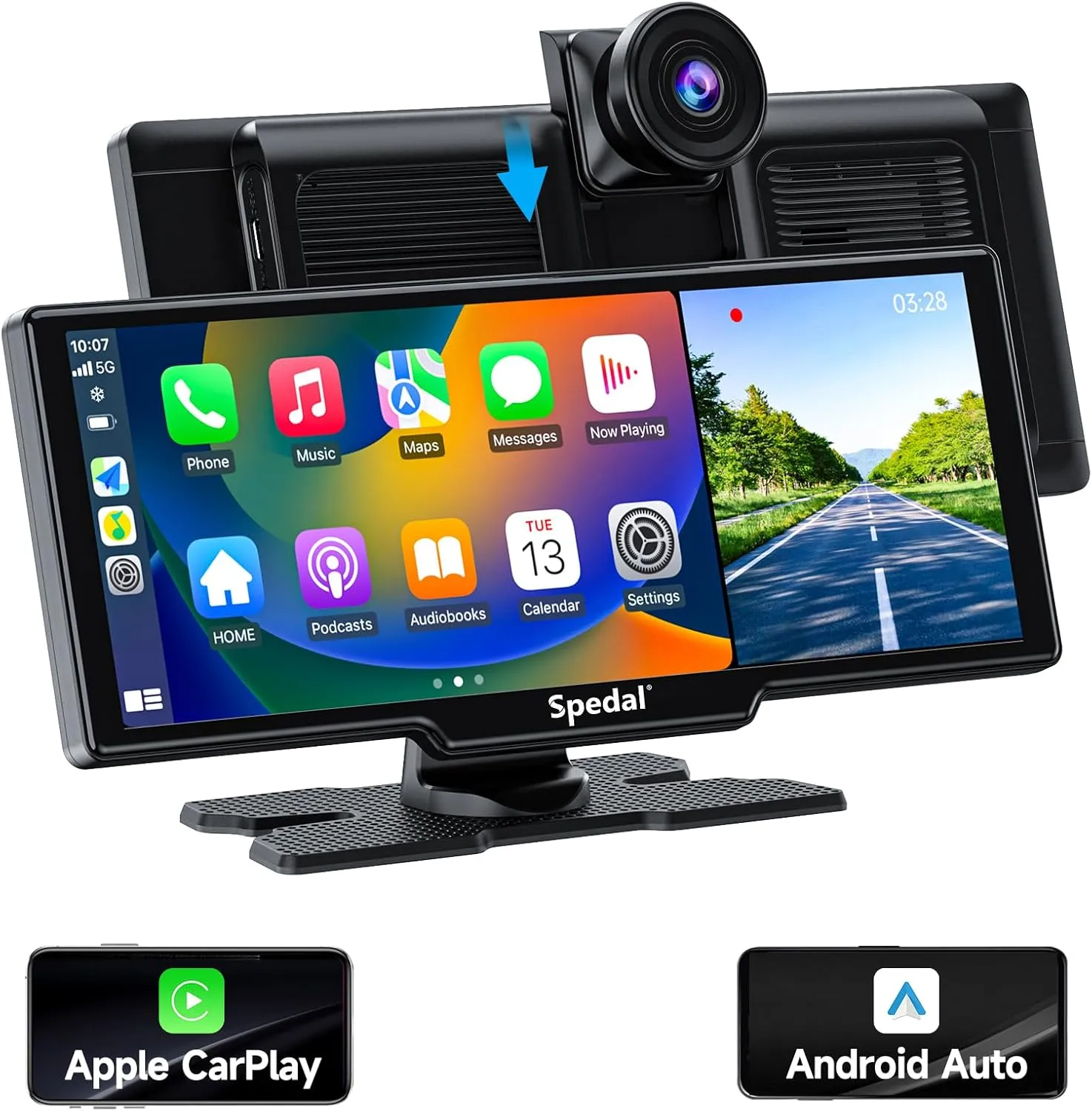 860 Portable CarPlay Screen with 4K Dash Cam Front and Rear- 9.3" Wireless Apple CarPlay ＆Android Auto Car Stereo, Bluetooth, GPS Navigation Head Unit,Car Stereo Receivers,1080p Backup Camera
