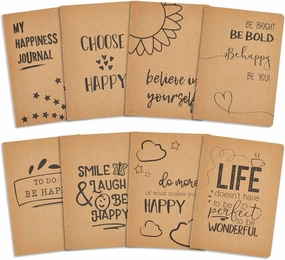 8 Pack Inspirational Notebook A5, 5.8 x 8.3 inch Kraft Paper Lined Journals, Bulk Set, Art Journals, Teacher Notebook for School Classroom, Home, Office - Happy Theme