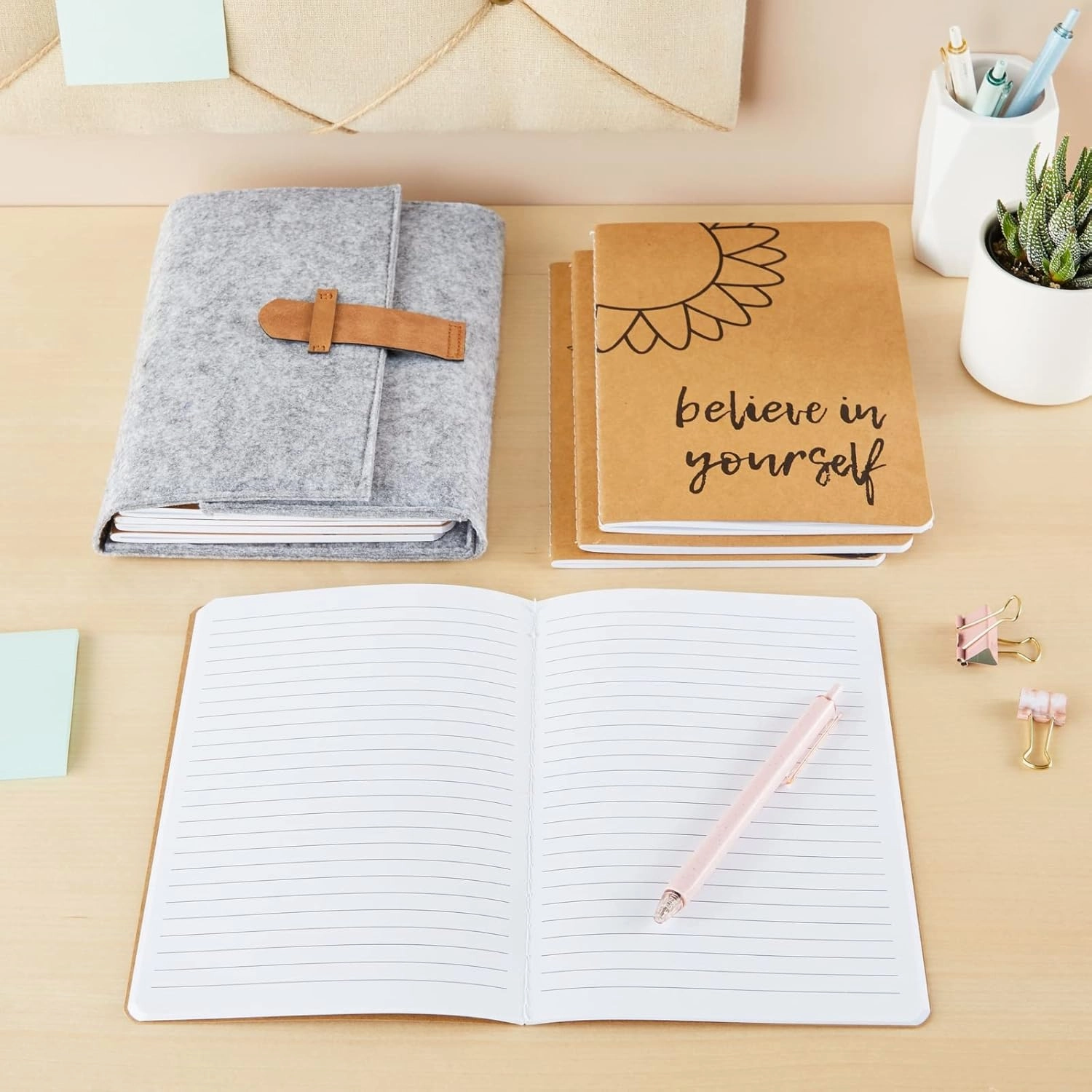 8 Pack Inspirational Notebook A5, 5.8 x 8.3 inch Kraft Paper Lined Journals, Bulk Set, Art Journals, Teacher Notebook for School Classroom, Home, Office - Happy Theme