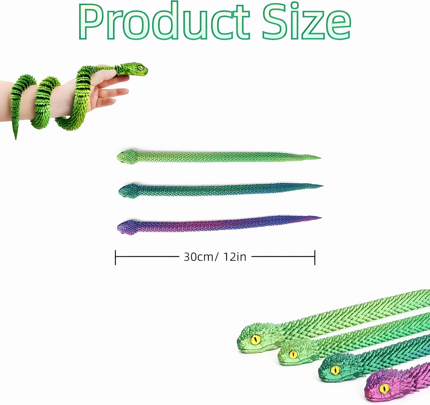 9 PCS 3D Printed Articulated Snakes, 12'' Movable Joint Fidget Viper Animal Model, Creative Ornaments Toys for Easter Home Office Tabletop Decor
